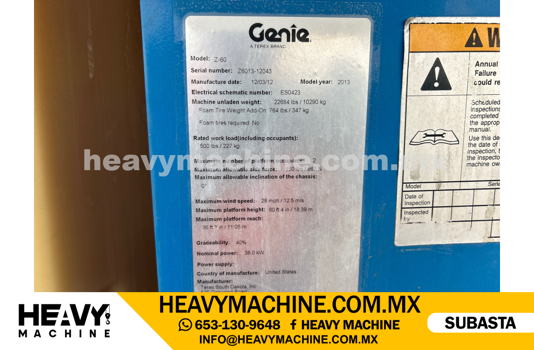 Equipo de elevación Articulado 2013 GENIE Genie Z60 4WD