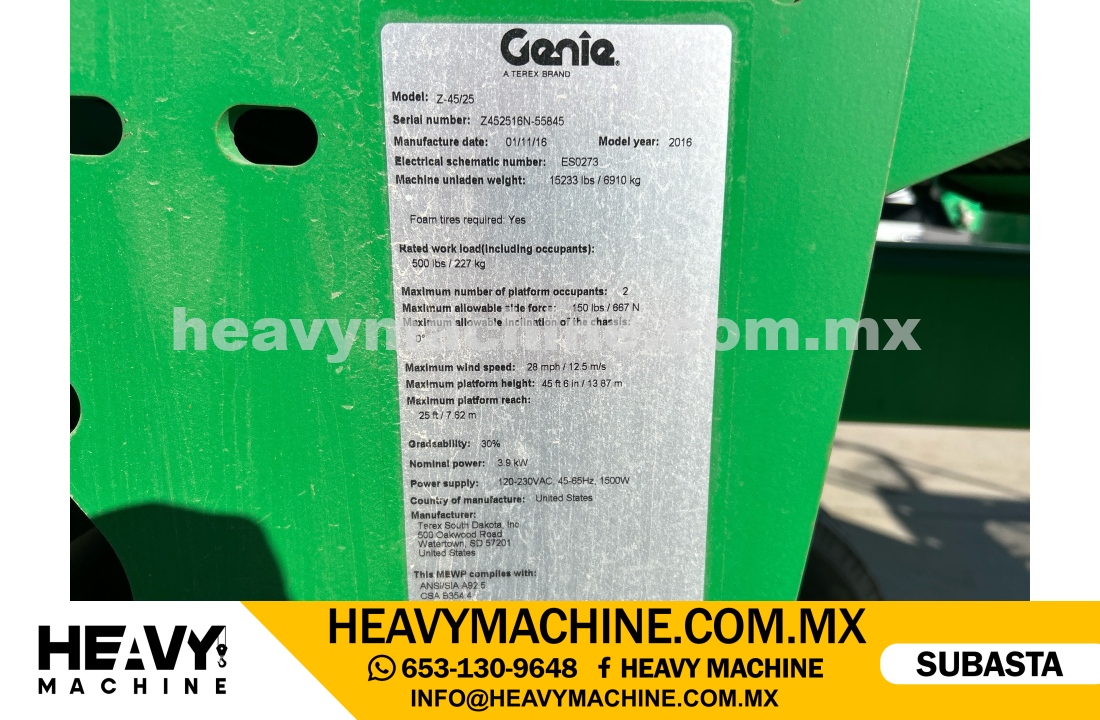 Equipo de elevación Articulado 2016 GENIE Z-45-25 2WD