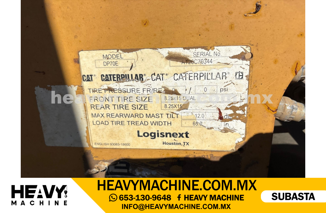 Equipo de elevación Montacargas 2012 CAT DP70E