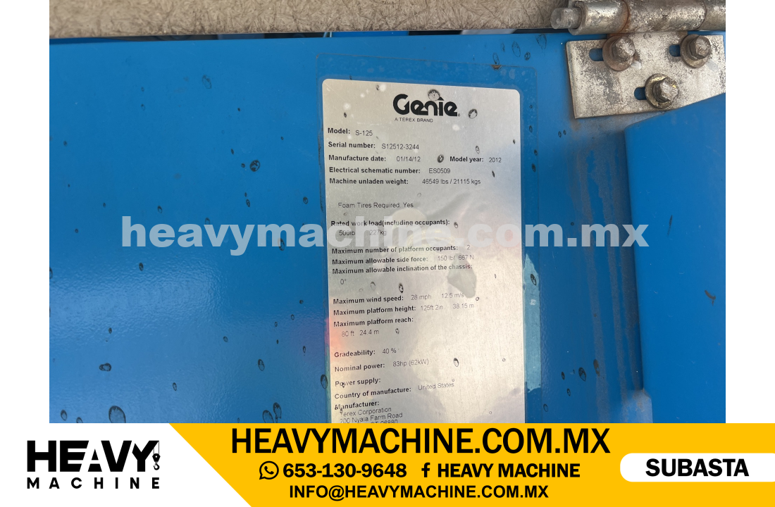 Equipo de elevación Telescopio 2012 GENIE S-125