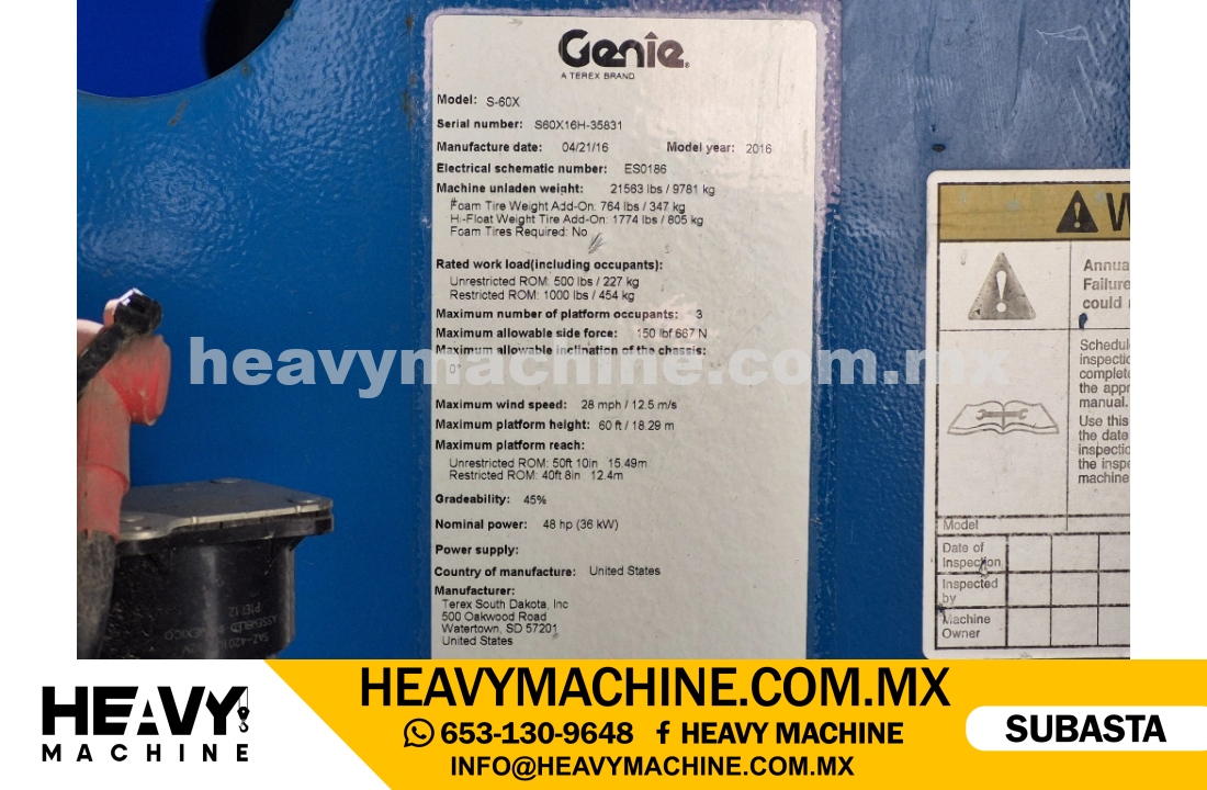 Equipo de elevación Telescopio 2016 GENIE S60X