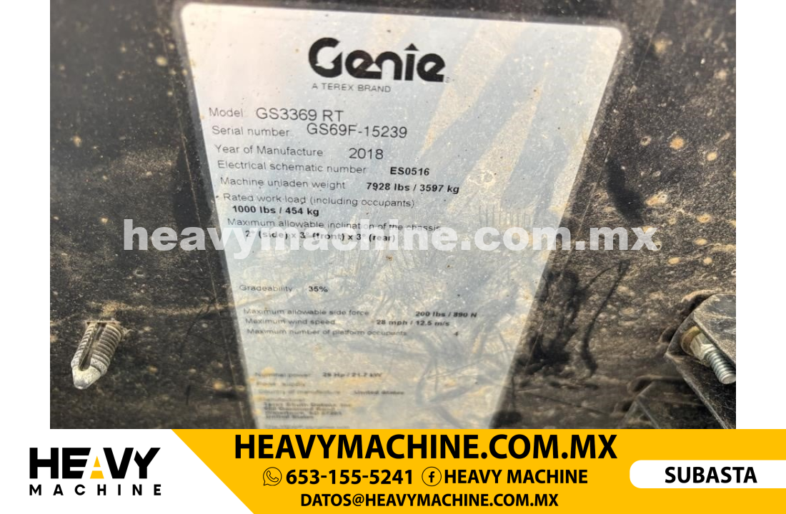 Equipo de elevación Tijera 2018 GENIE GS3369 RT