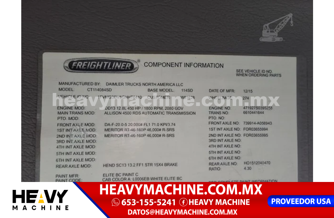 Grúa Articulada 2016 FREIGHTLINER 114SD